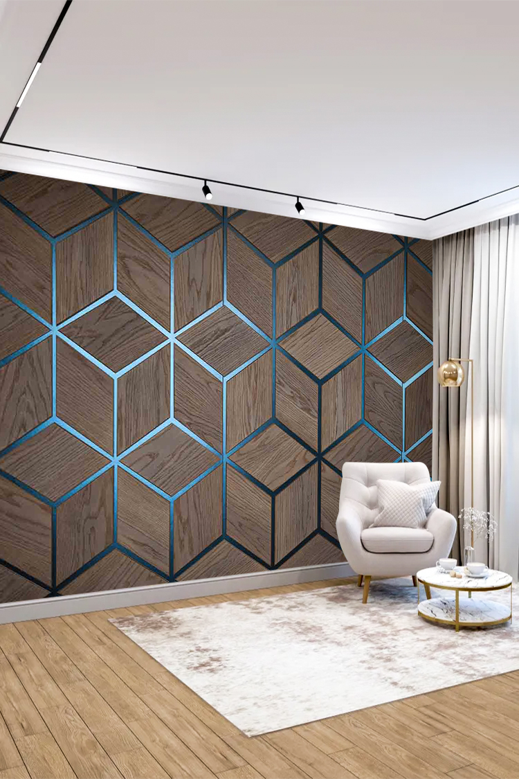 Modern Geometrik Ahşap Duvar Kağıdı – Şık Ev Dekoru - Görsel 3