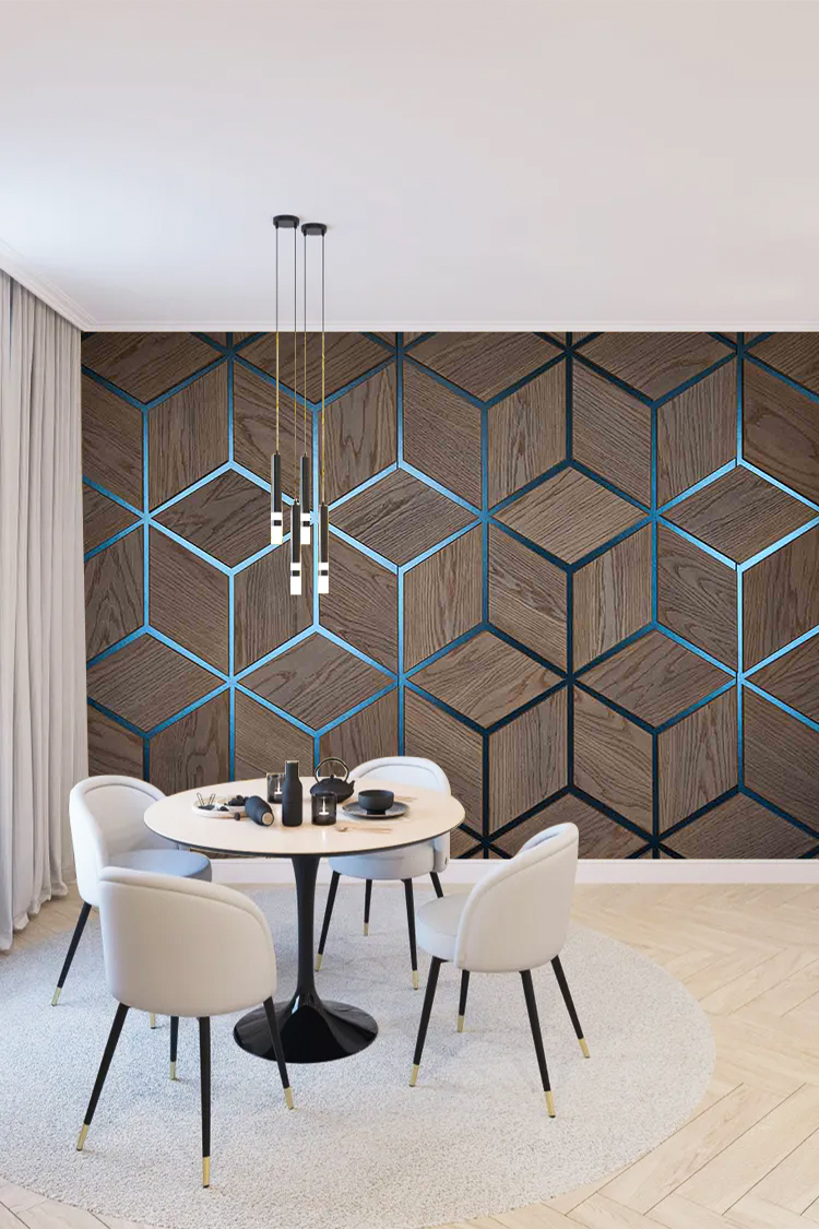 Modern Geometrik Ahşap Duvar Kağıdı – Şık Ev Dekoru - Görsel 4