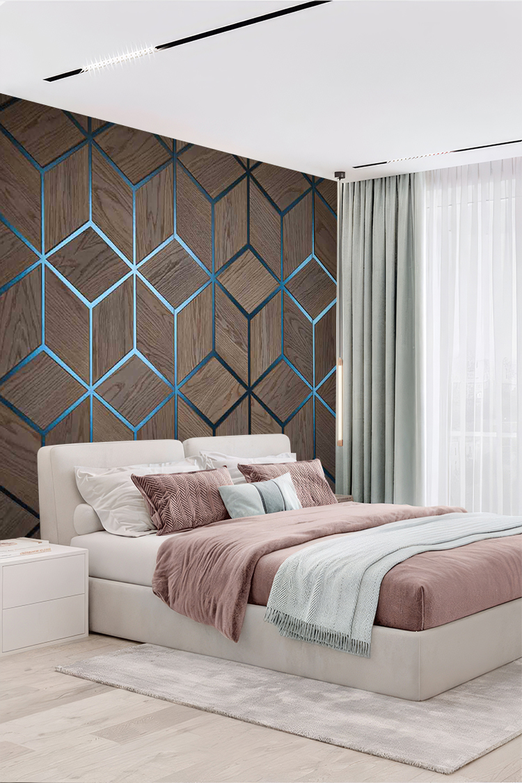 Modern Geometrik Ahşap Duvar Kağıdı – Şık Ev Dekoru - Görsel 5