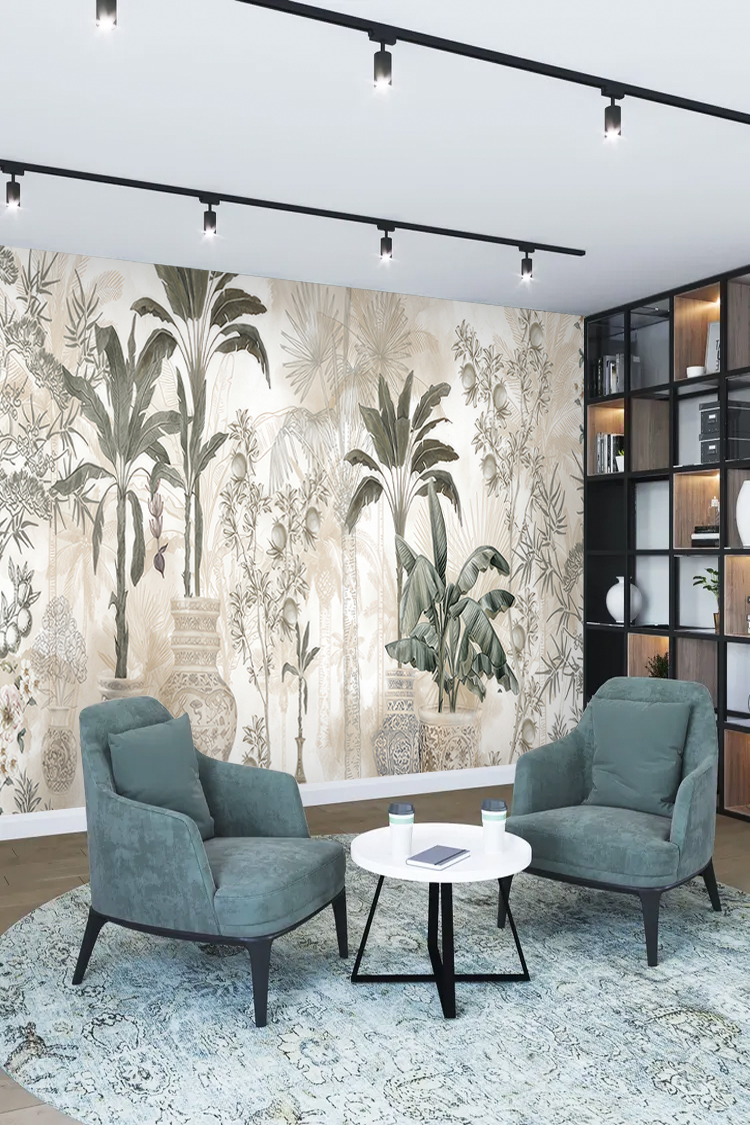 Vazolu Tropik Bitki Desenli Duvar Kağıdı - Görsel 2