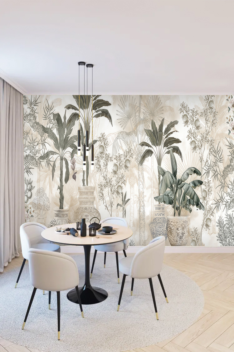 Vazolu Tropik Bitki Desenli Duvar Kağıdı - Görsel 4