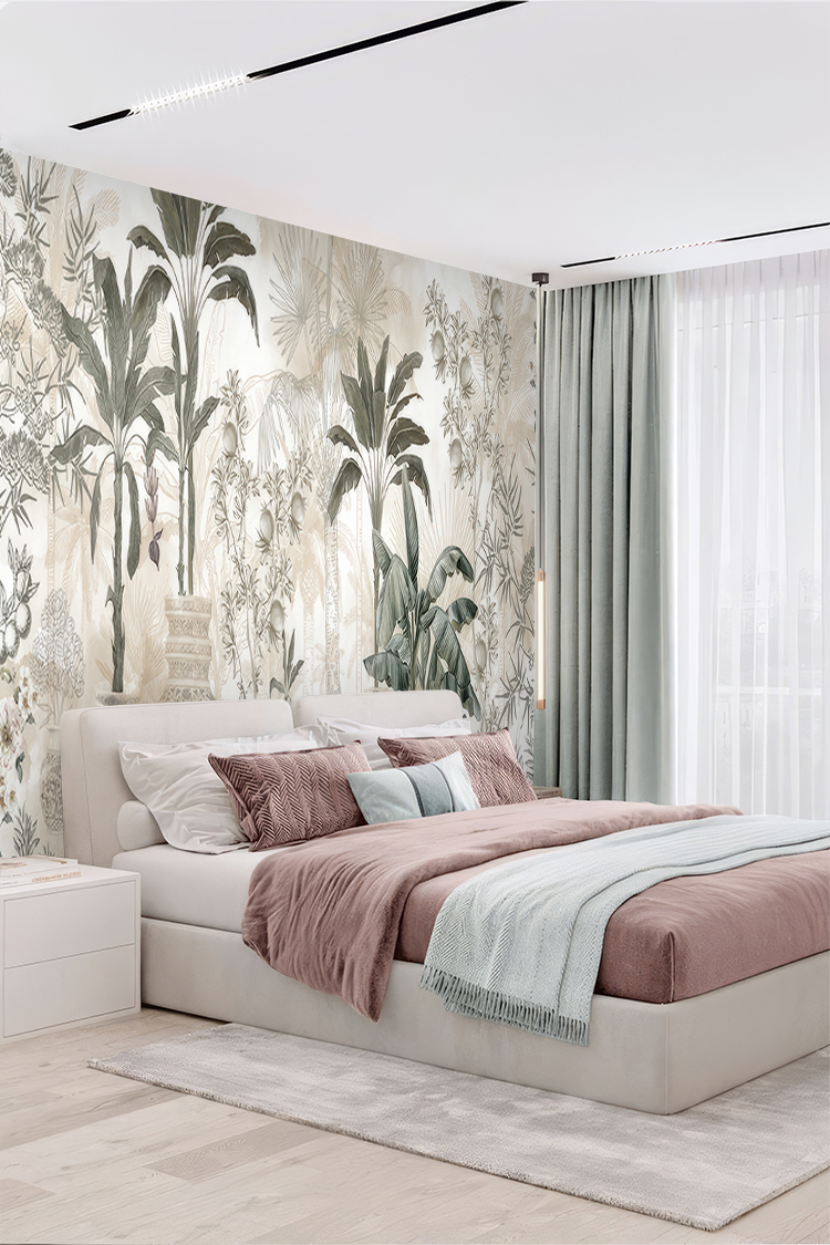 Vazolu Tropik Bitki Desenli Duvar Kağıdı - Görsel 5