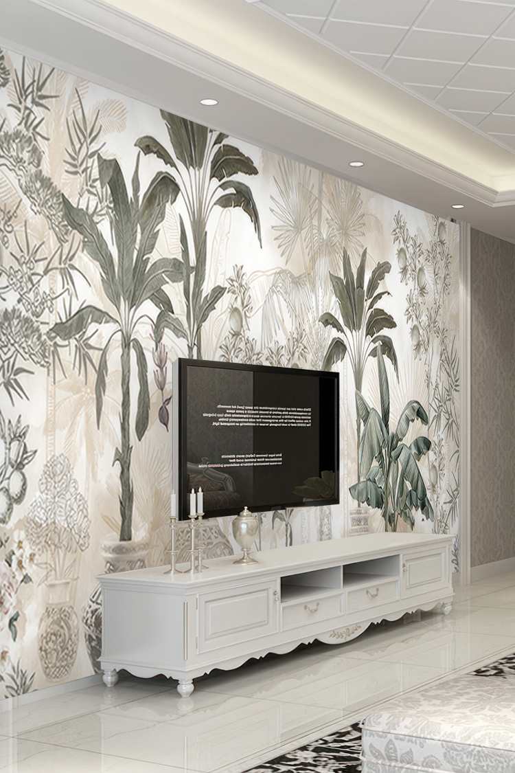 Vazolu Tropik Bitki Desenli Duvar Kağıdı - Görsel 6