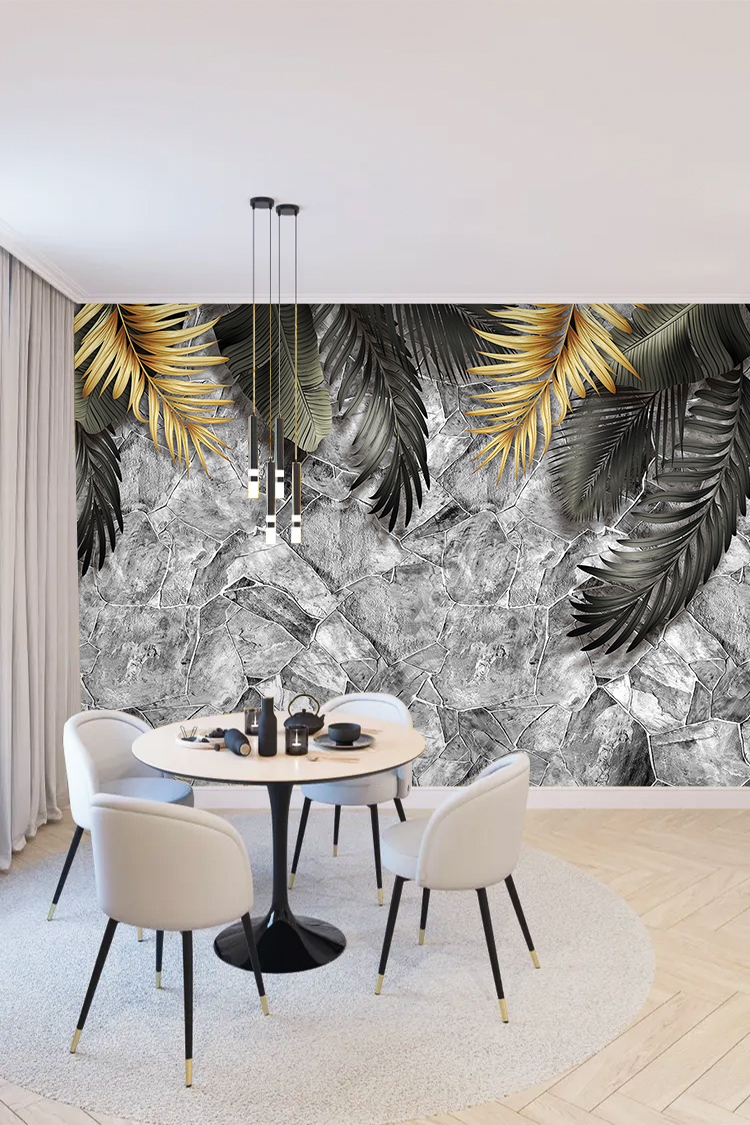 Altın Yapraklı Mermer Desenli Duvar Kağıdı - Görsel 4