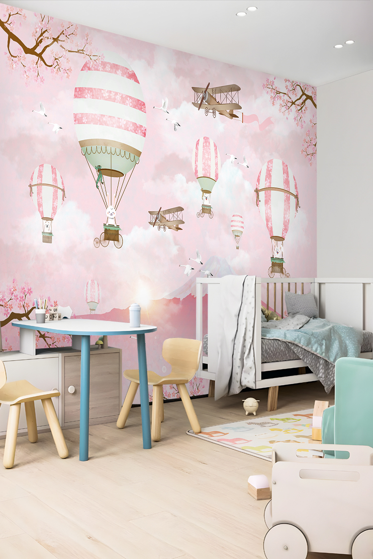 Pastel Balonlar ve Uçaklar Duvar Kağıdı