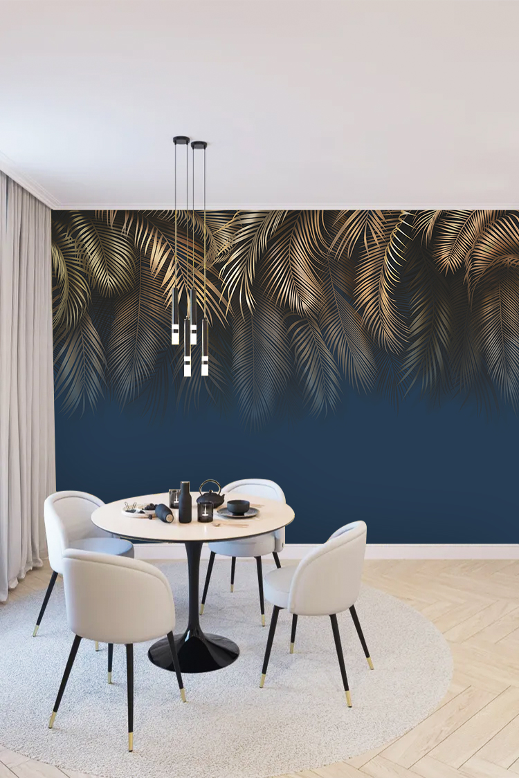 Altın Siyah Tropikal Yaprak Desenli Duvar Kağıdı - Görsel 5