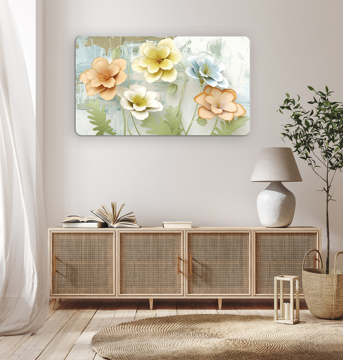 Pastel Çiçek ve Yaprak Desenli Duvar Kağıdı - Görsel 8