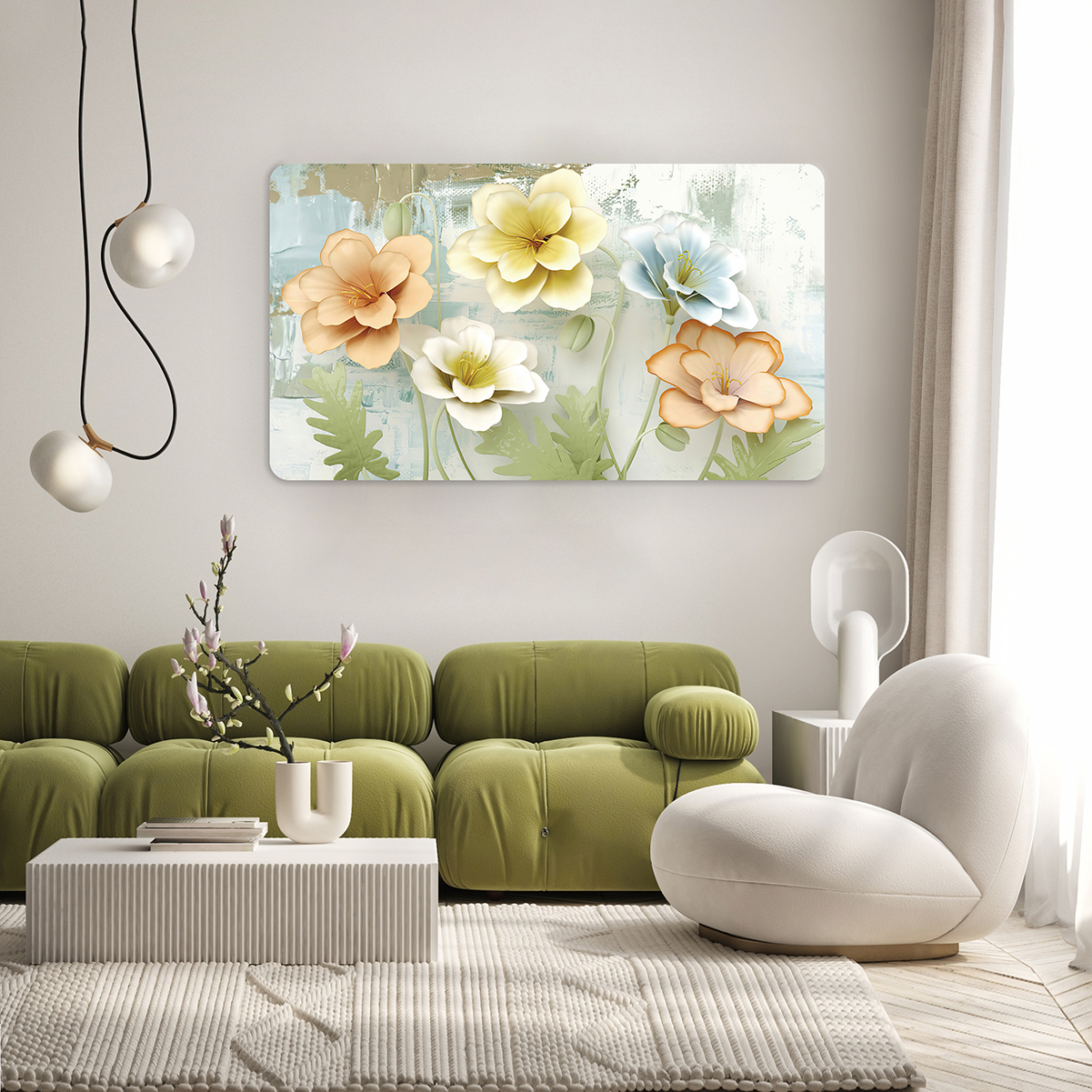 Pastel Çiçek ve Yaprak Desenli Duvar Kağıdı - Görsel 7