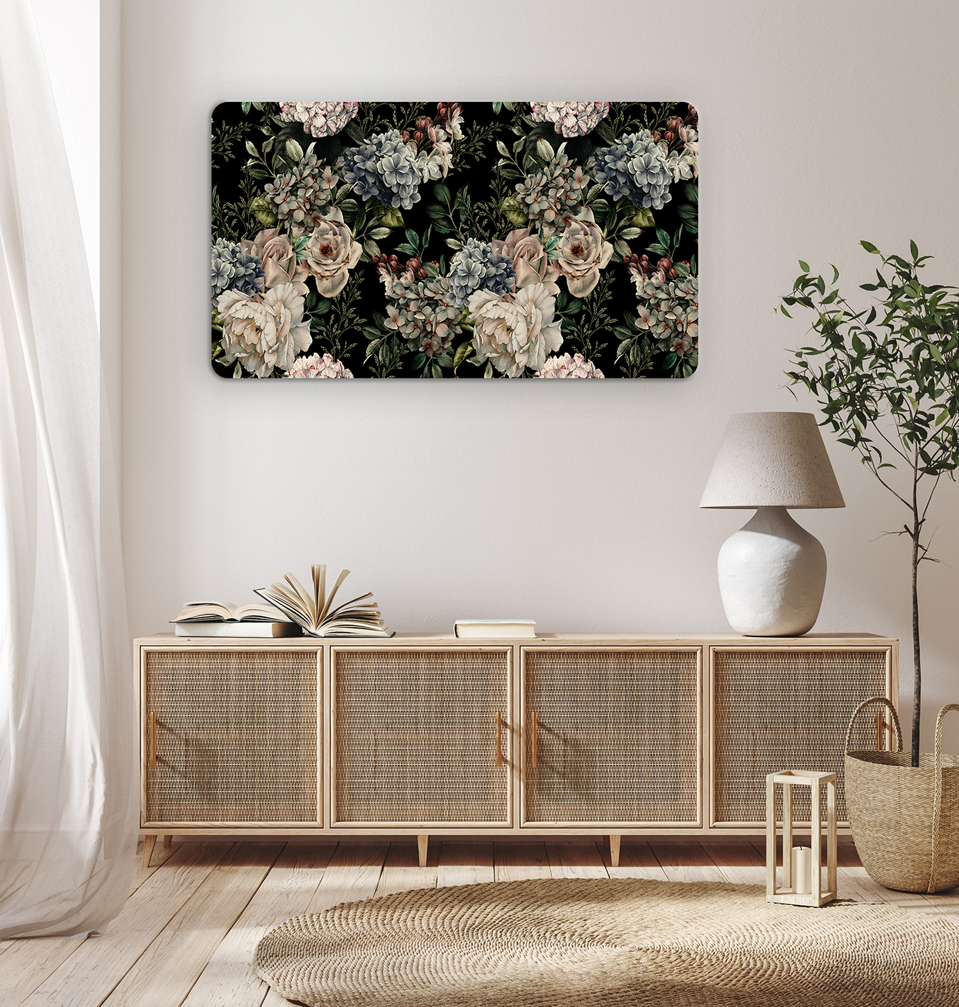 Beyaz, Pembe ve Mavi Çiçekli Duvar Kağıdı - Görsel 8