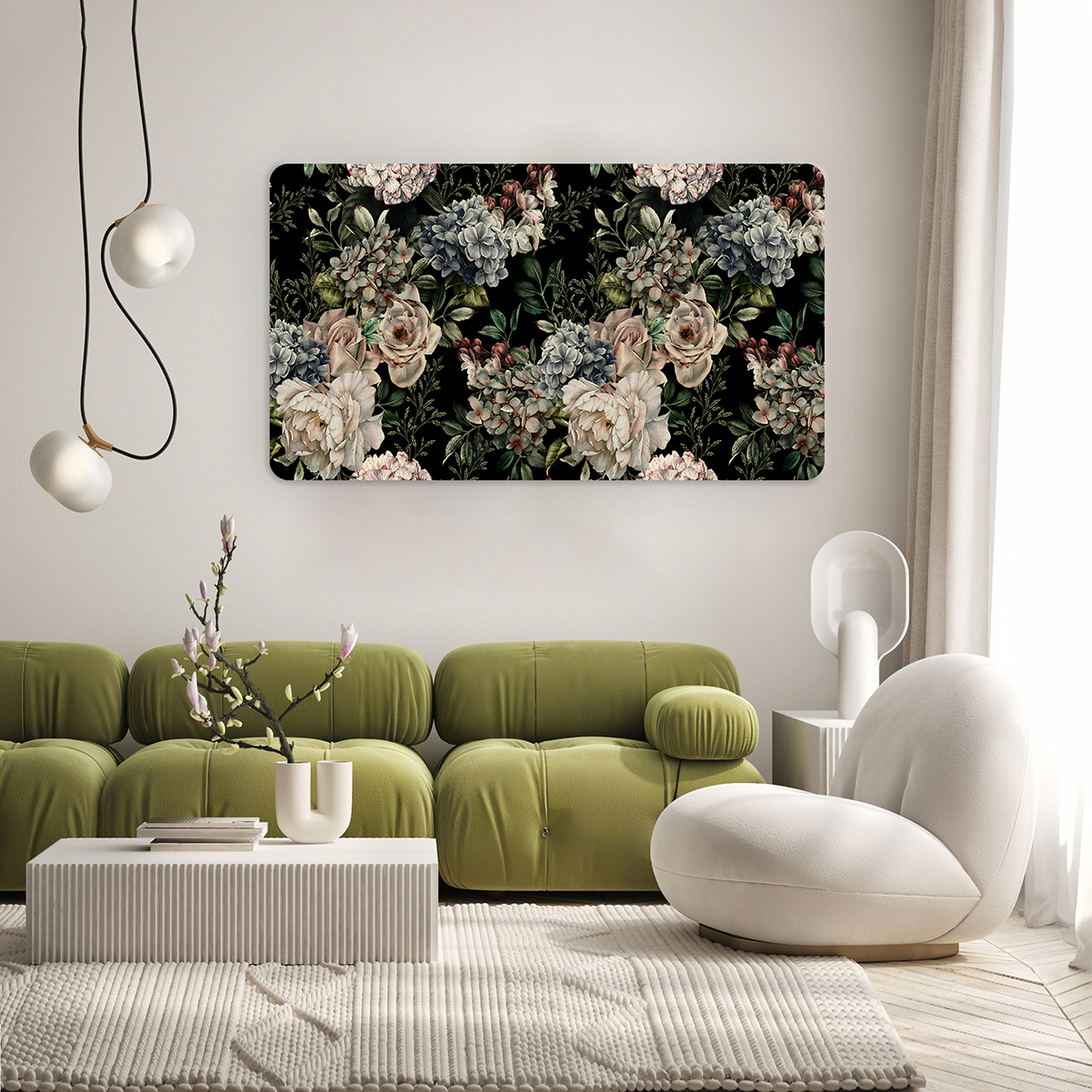 Beyaz, Pembe ve Mavi Çiçekli Duvar Kağıdı - Görsel 7