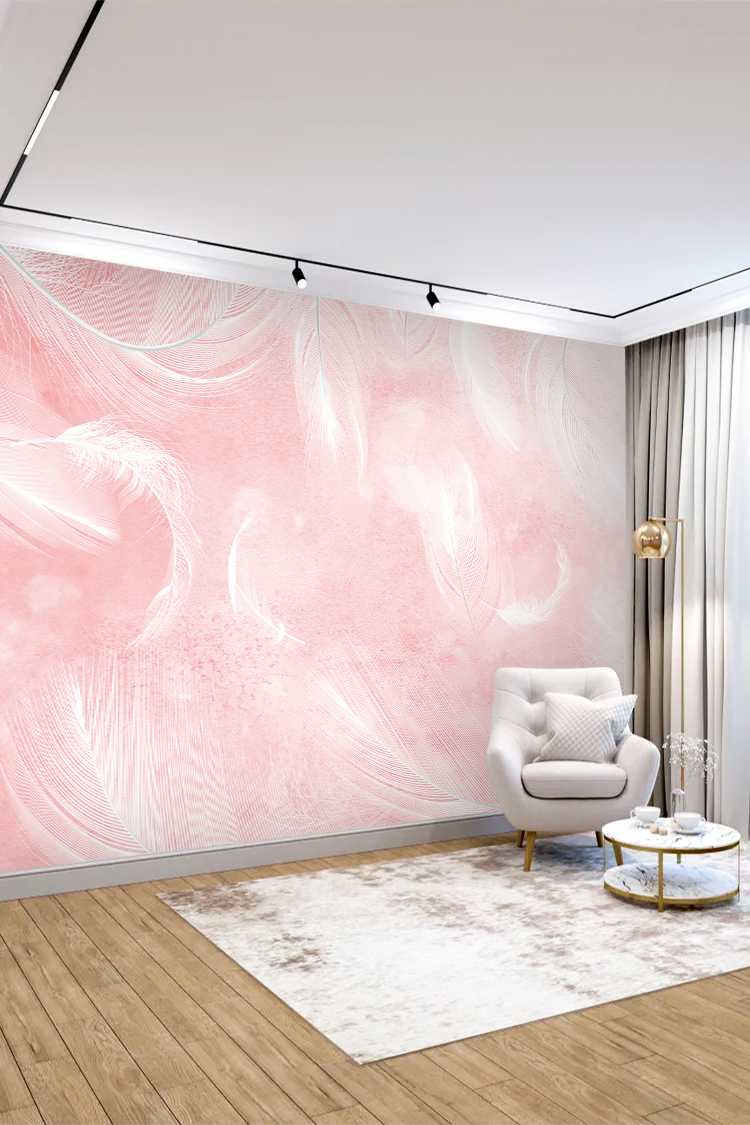 Pastel Pembe Tüy Desenli Duvar Kağıdı