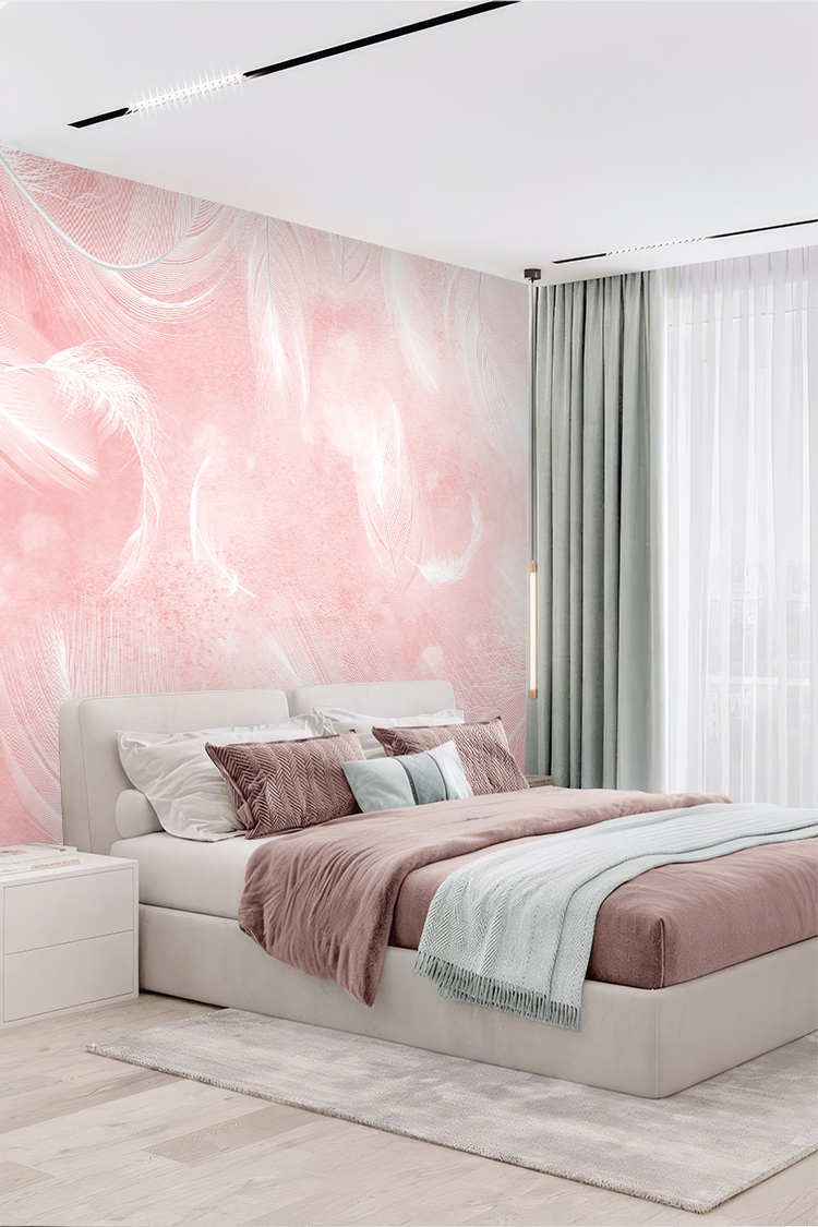 Pastel Pembe Tüy Desenli Duvar Kağıdı - Görsel 5