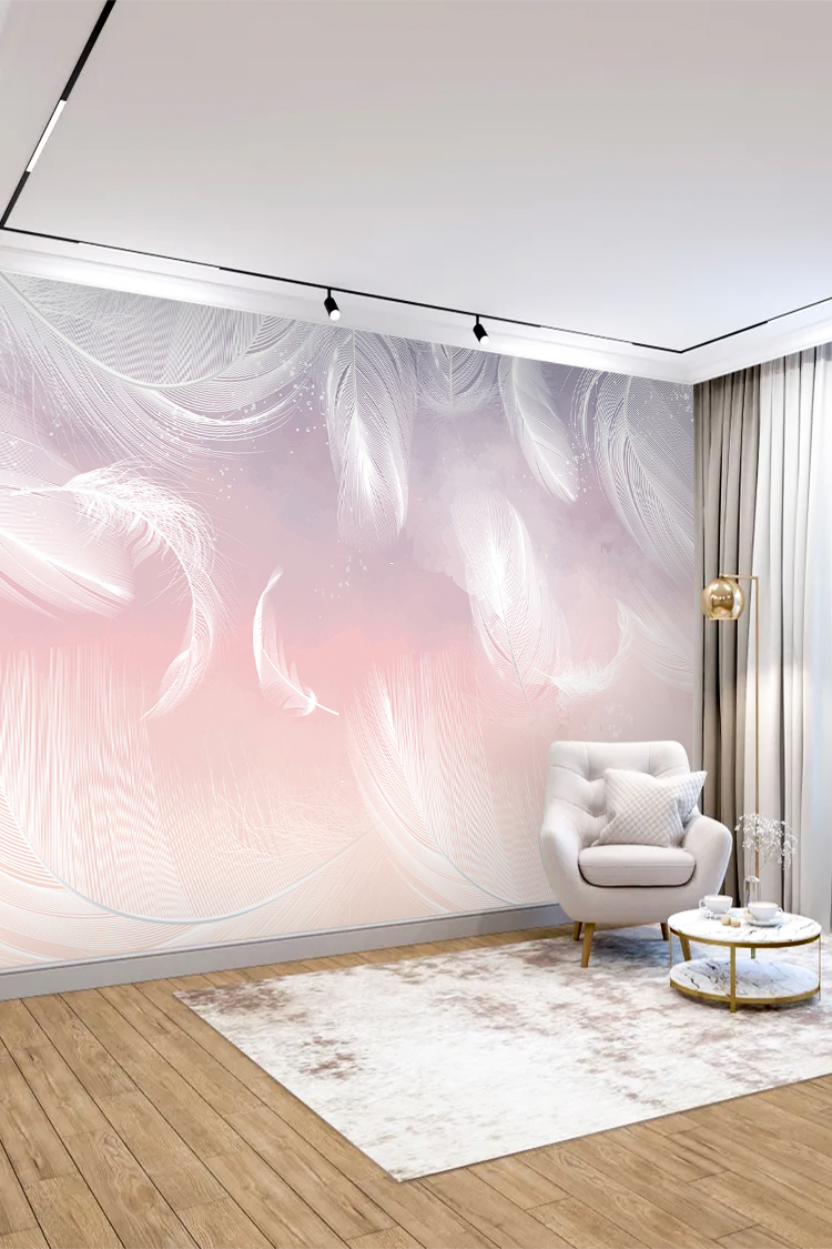 Pastel Pembe Tüy Desenli Duvar Kağıdı - Görsel 3