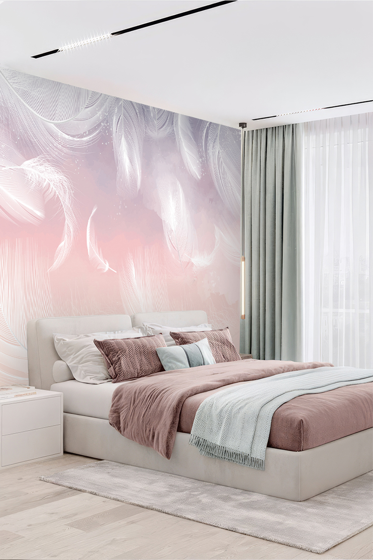 Pastel Pembe Tüy Desenli Duvar Kağıdı - Görsel 5