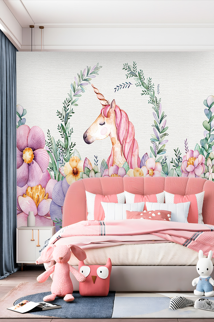 Unicorn ve Çiçekli Duvar Kağıdı - Görsel 2