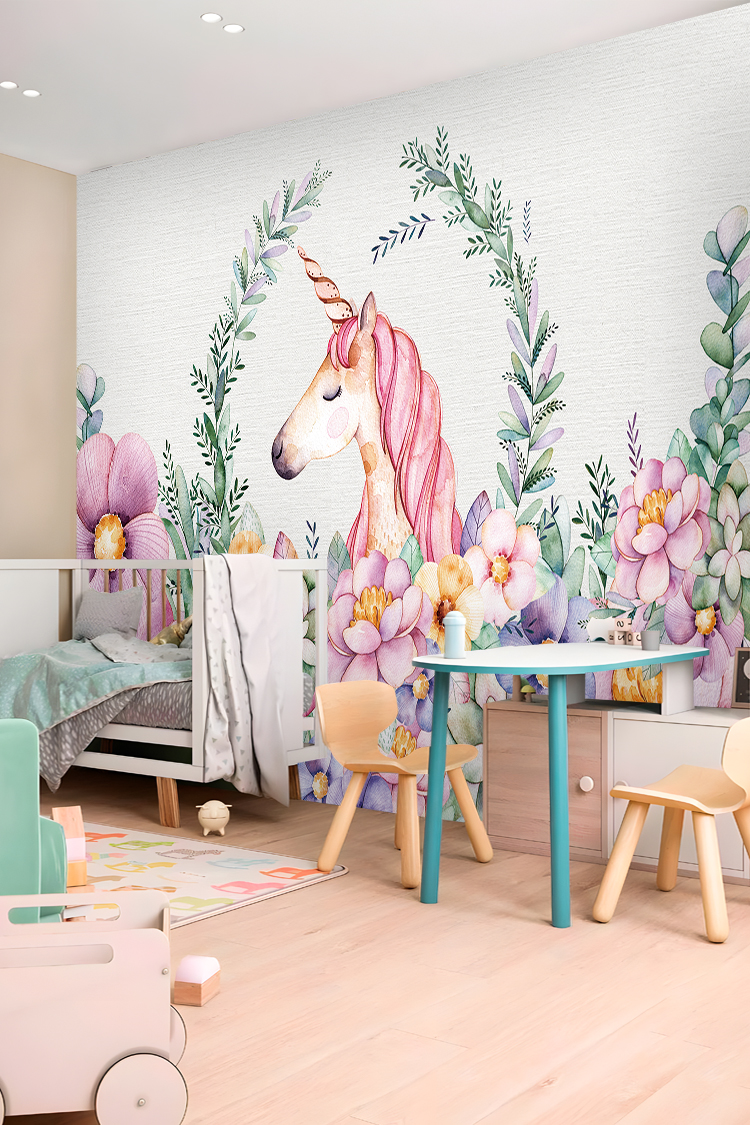 Unicorn ve Çiçekli Duvar Kağıdı - Görsel 3