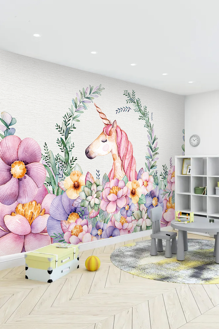 Unicorn ve Çiçekli Duvar Kağıdı - Görsel 4