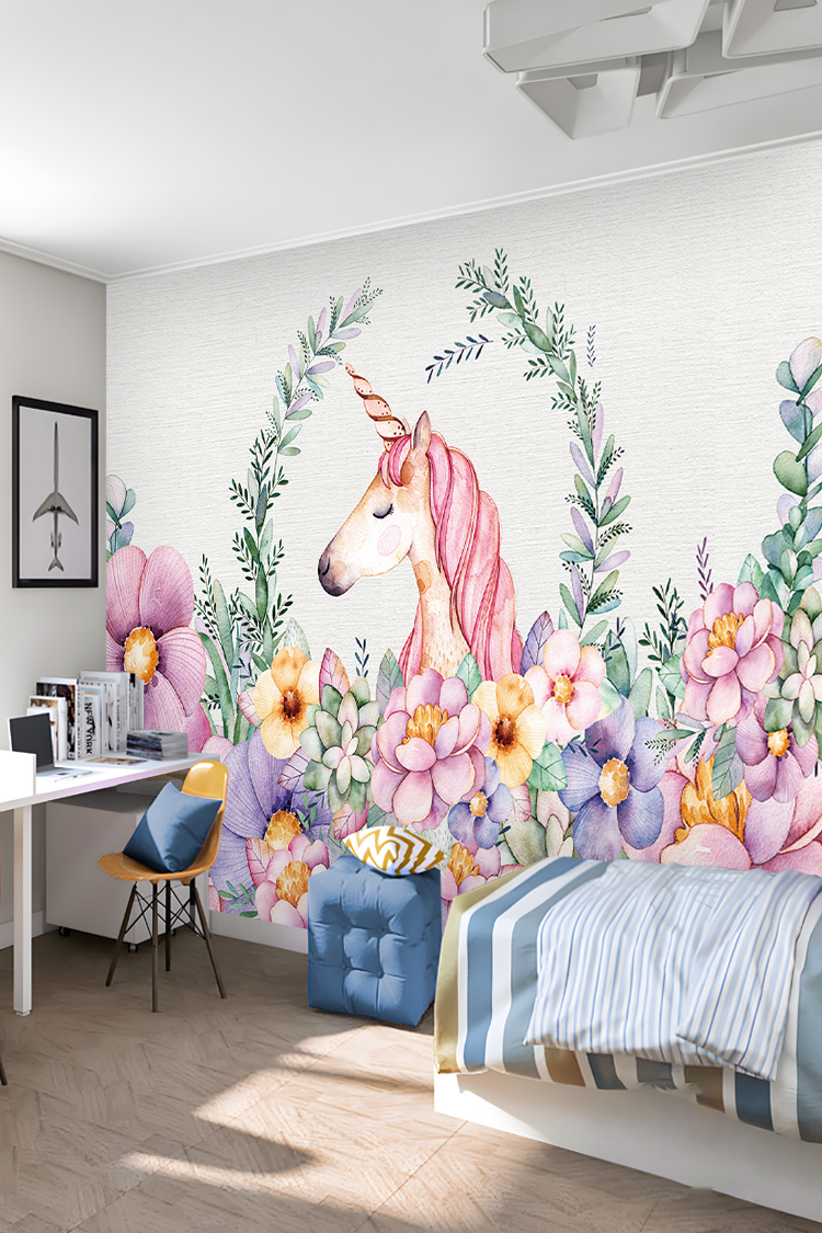 Unicorn ve Çiçekli Duvar Kağıdı - Görsel 6