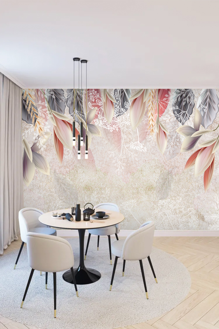 Pastel Yaprak Deseni Duvar Kağıdı - Görsel 3