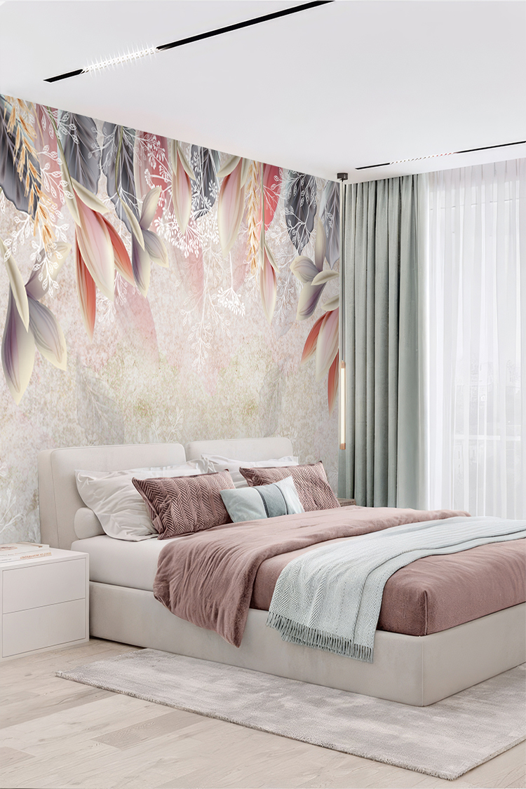 Pastel Yaprak Deseni Duvar Kağıdı - Görsel 5