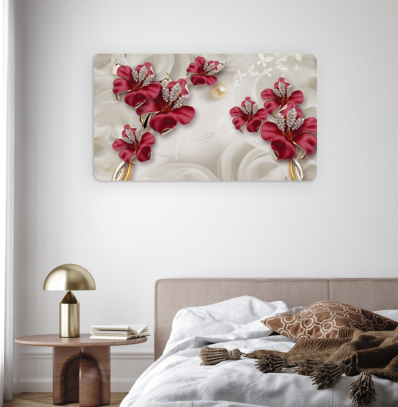 Kırmızı Çiçekli Soyut Duvar Kağıdı - Modern Tasarım - Görsel 7