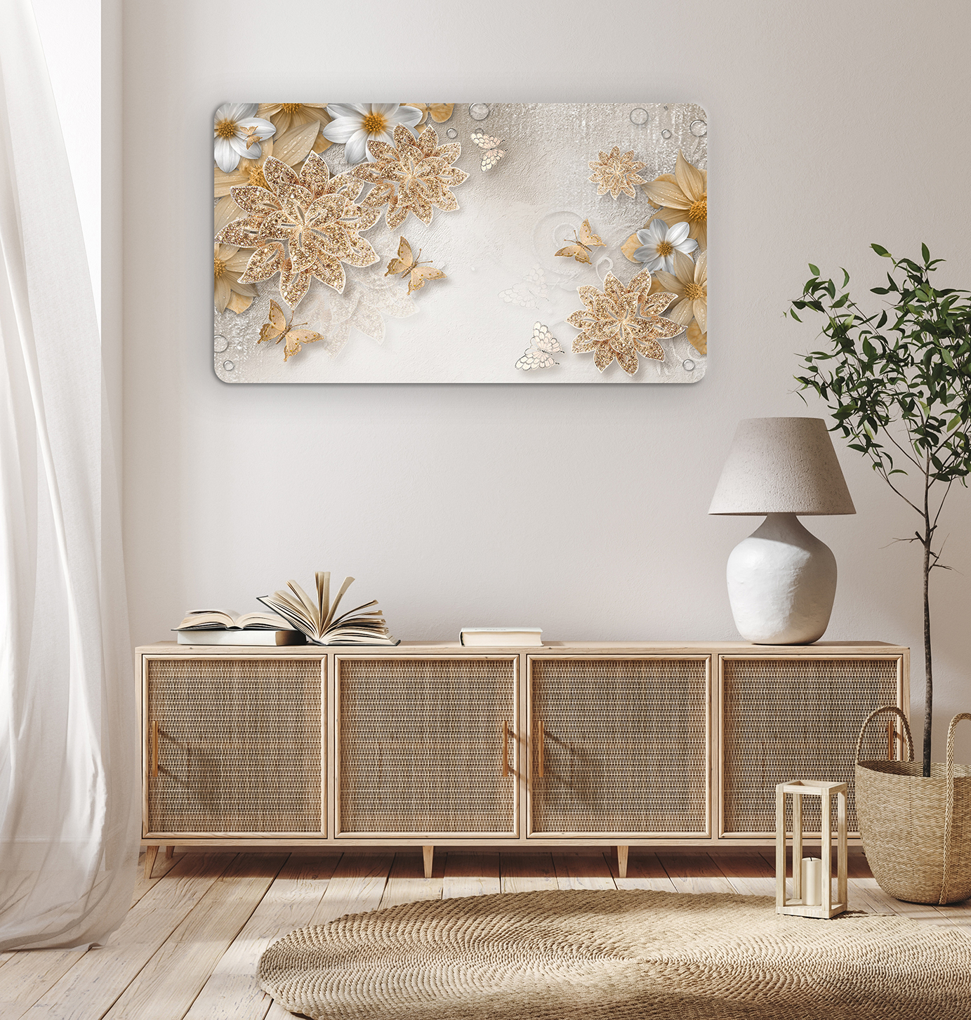Soyut Çiçek ve Kelebek Duvar Kağıdı - Altın Detaylı Modern Tasarım - Görsel 8