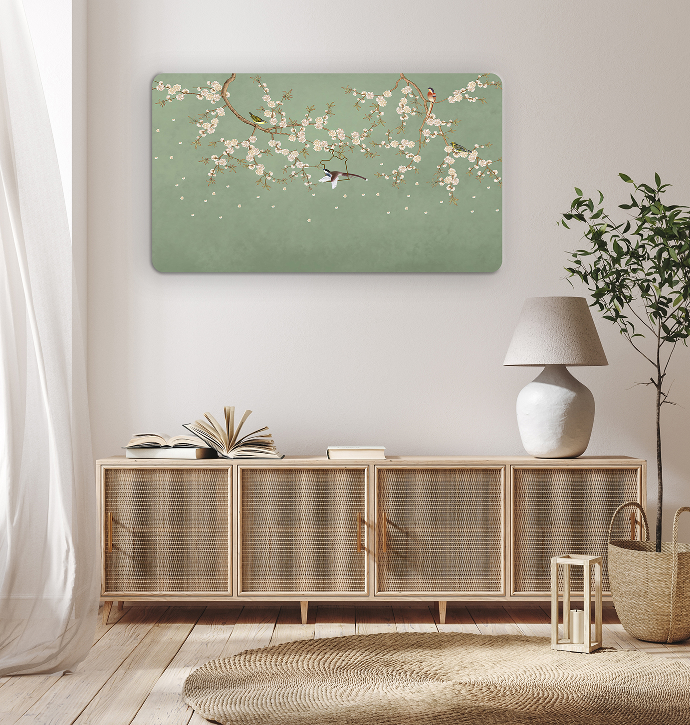 Çiçekli Kuşlar Duvar Kağıdı – Doğal Yeşil Tasarım - Görsel 8