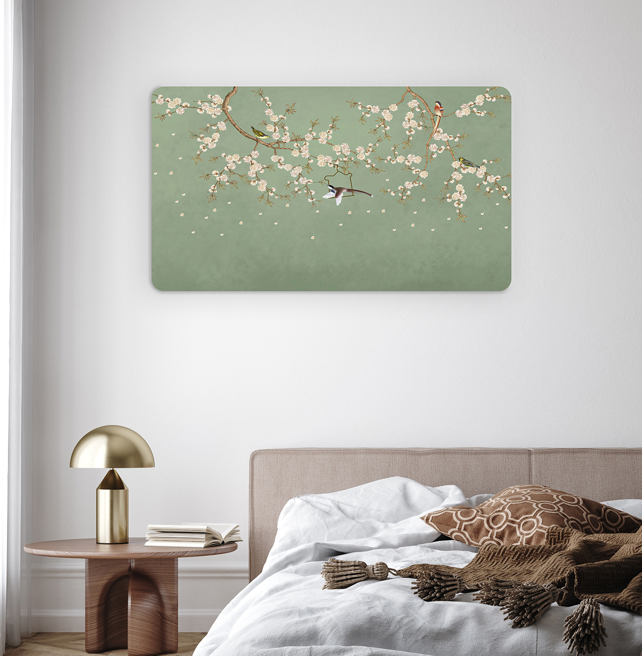 Çiçekli Kuşlar Duvar Kağıdı – Doğal Yeşil Tasarım - Görsel 6