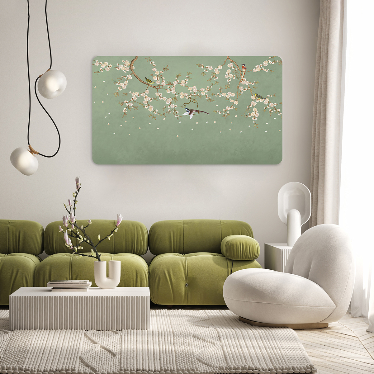 Çiçekli Kuşlar Duvar Kağıdı – Doğal Yeşil Tasarım - Görsel 7