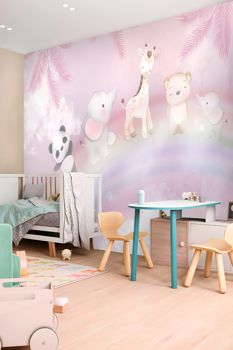 Pastel Hayvanlar ve Gökkuşağı Duvar Kağıdı - Görsel 3