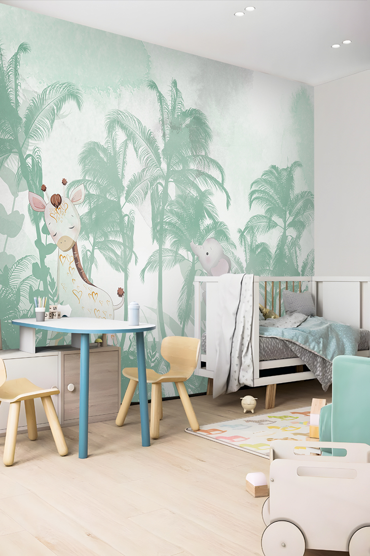 Pastel Zürafa ve Fil Duvar Kağıdı - Görsel 3