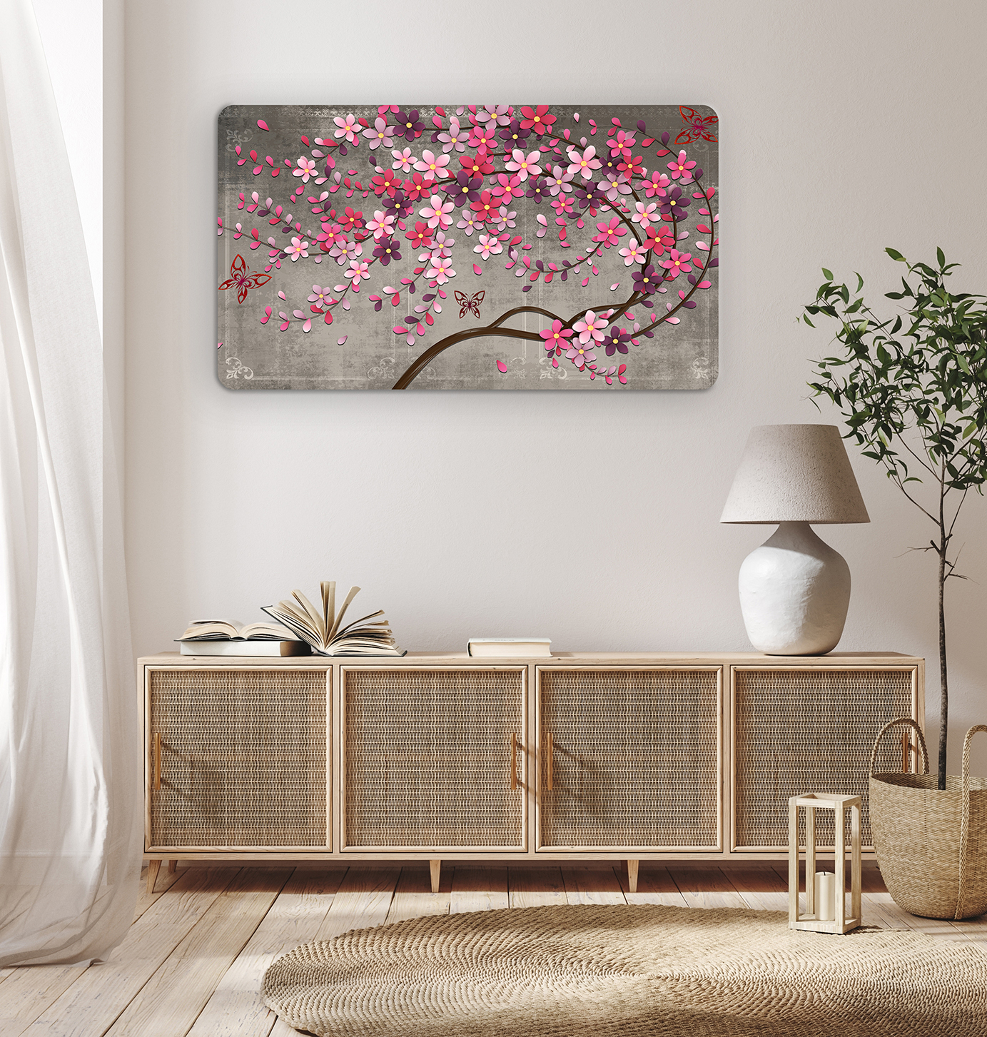Pembe Çiçekli Ağaç Dalı Duvar Kağıdı - Modern ve Şık Tasarım - Görsel 8