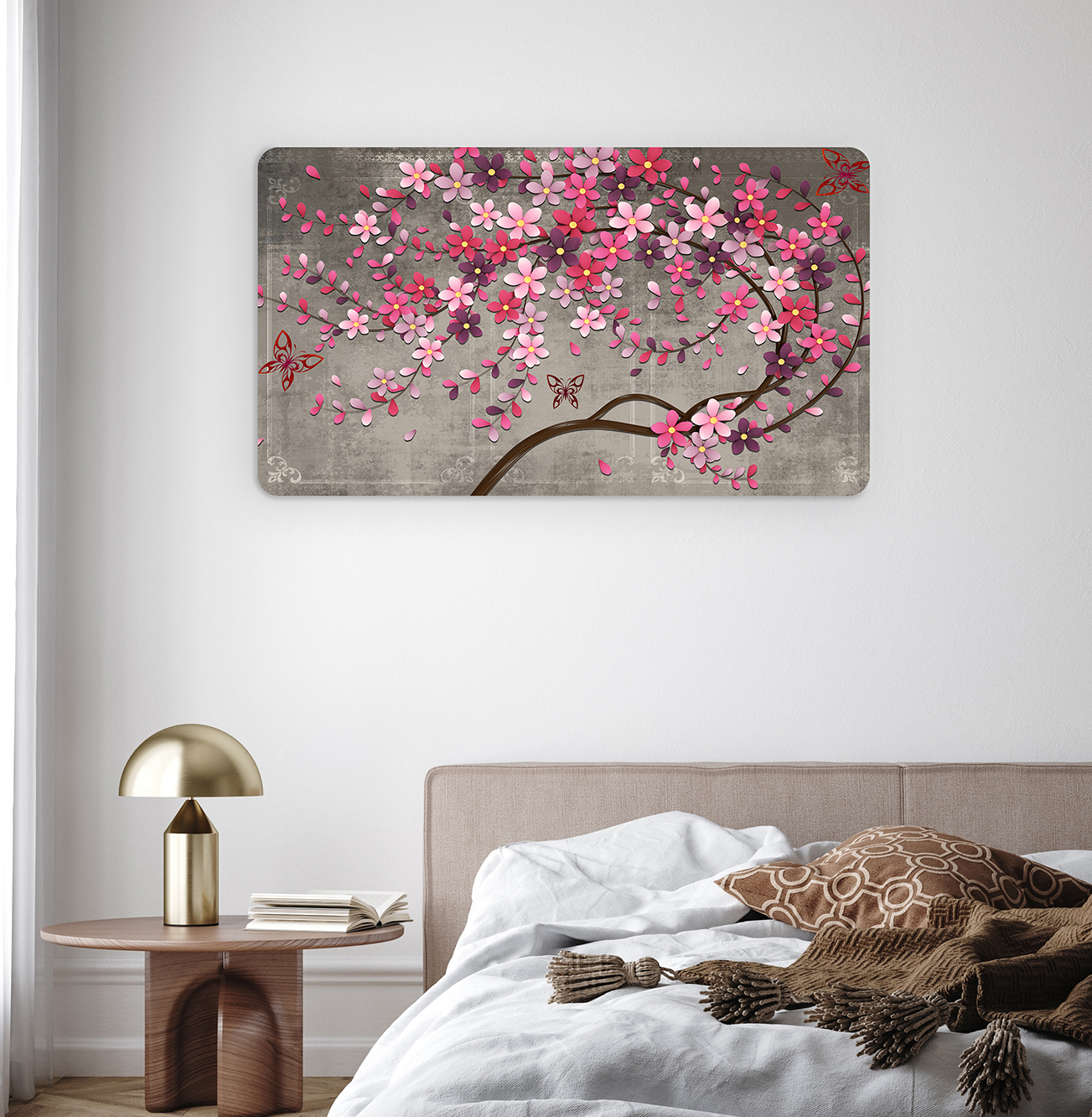 Pembe Çiçekli Ağaç Dalı Duvar Kağıdı - Modern ve Şık Tasarım - Görsel 6
