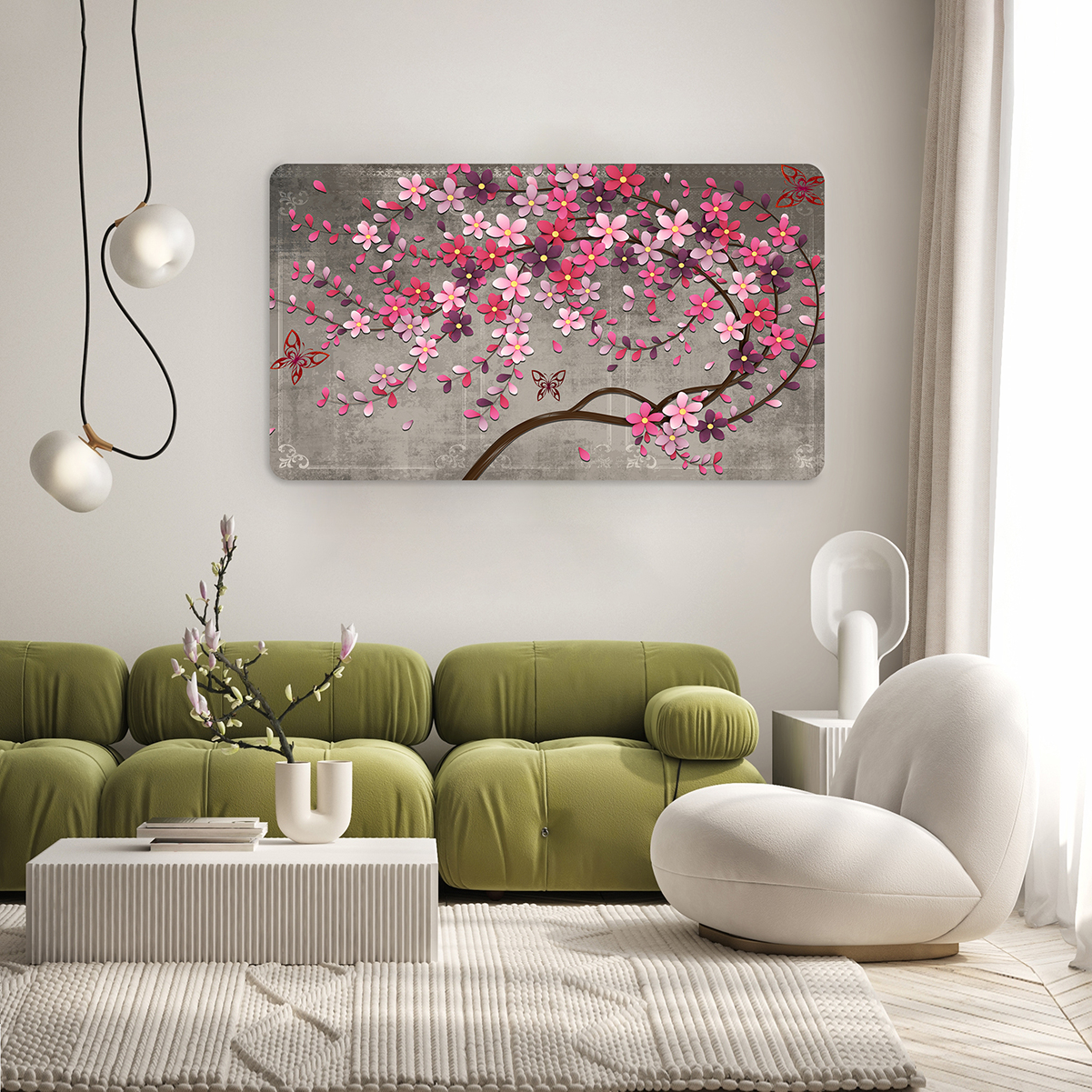 Pembe Çiçekli Ağaç Dalı Duvar Kağıdı - Modern ve Şık Tasarım - Görsel 7