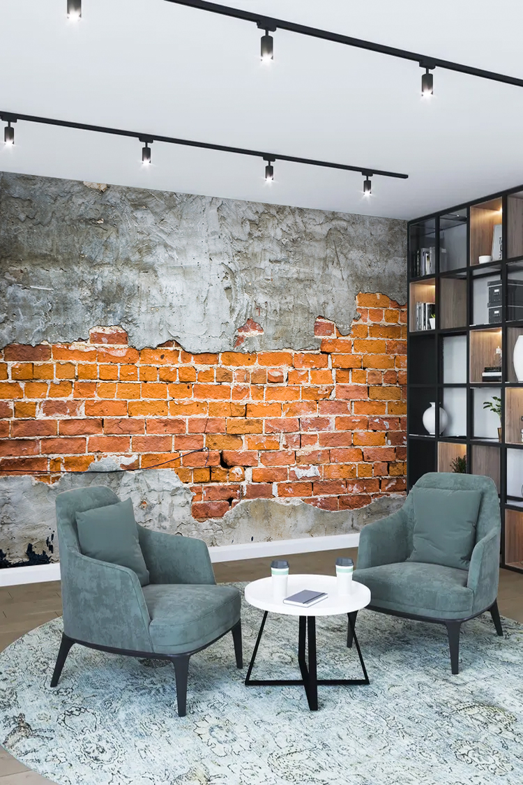 Kırık Tuğla ve Sıva Desenli Duvar Kağıdı - Endüstriyel Tasarım - Görsel 2