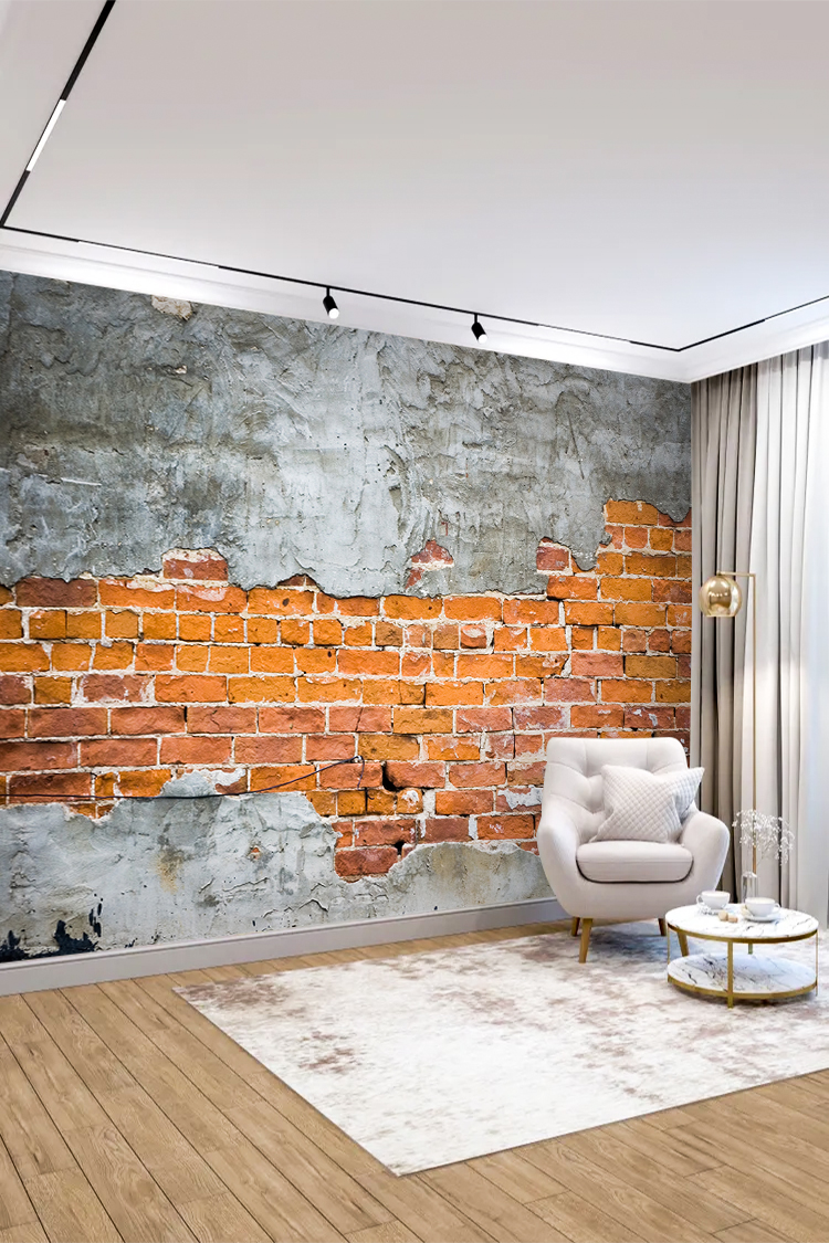 Kırık Tuğla ve Sıva Desenli Duvar Kağıdı - Endüstriyel Tasarım - Görsel 4