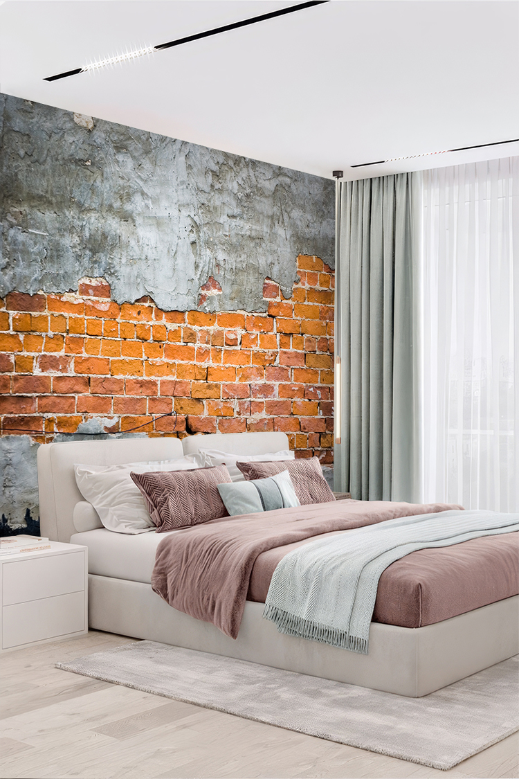 Kırık Tuğla ve Sıva Desenli Duvar Kağıdı - Endüstriyel Tasarım - Görsel 6