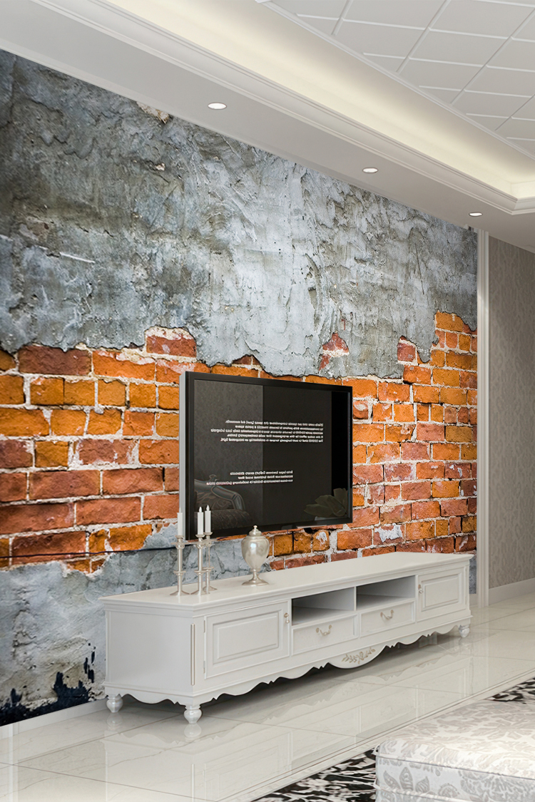 Kırık Tuğla ve Sıva Desenli Duvar Kağıdı - Endüstriyel Tasarım