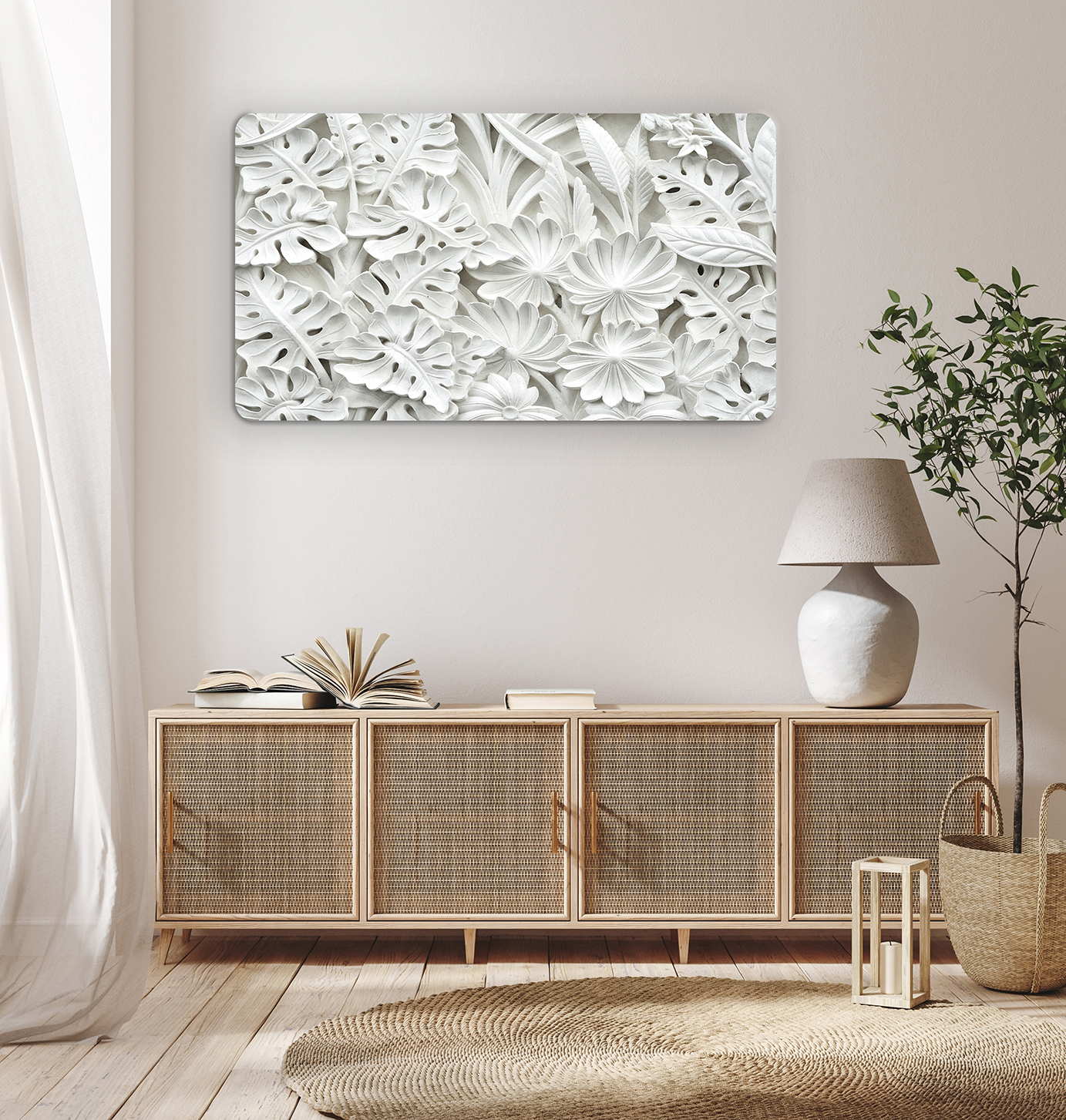 Beyaz Çiçek ve Yaprak Desenli 3D Duvar Kağıdı - Modern ve Şık Tasarım - Görsel 8