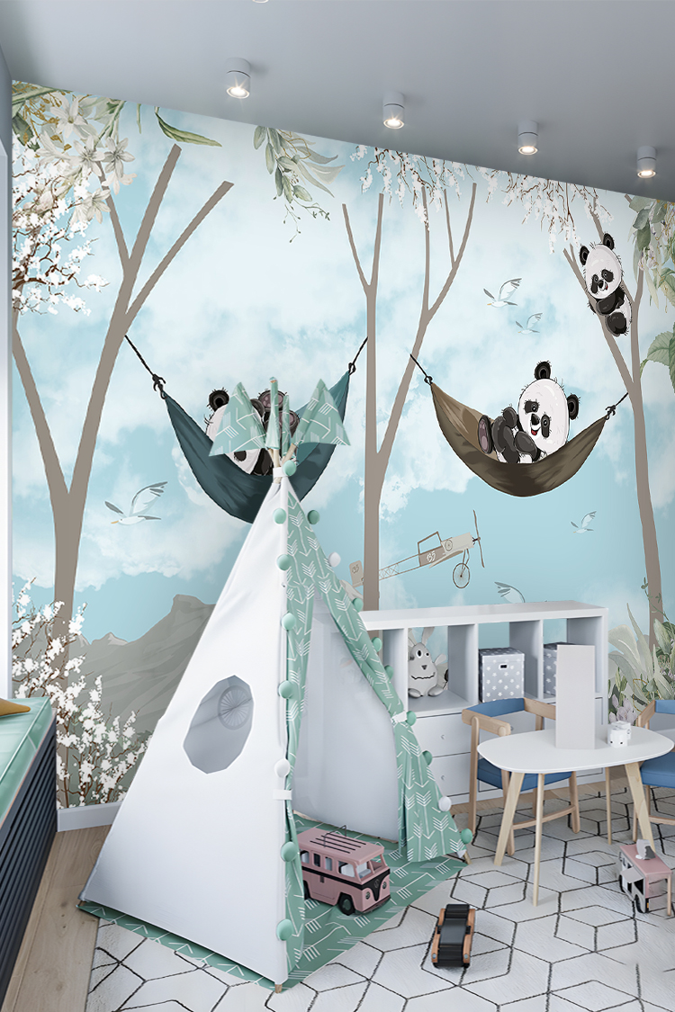 Sevimli Panda ve Hamak Duvar Kağıdı - Görsel 5
