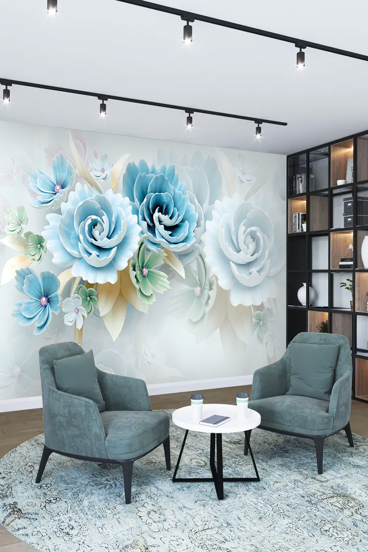 Blue Rose Çiçek Duvar Kağıdı – Zarif ve Modern Dekorasyon - Görsel 2