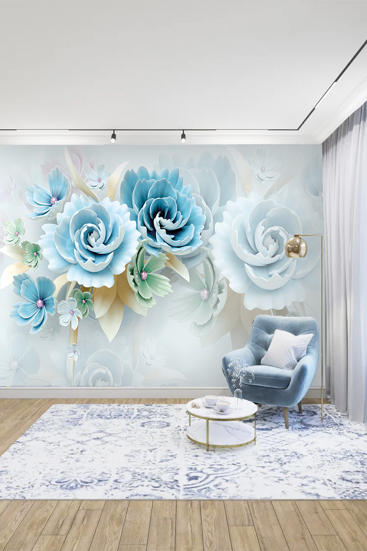 Blue Rose Çiçek Duvar Kağıdı – Zarif ve Modern Dekorasyon - Görsel 3