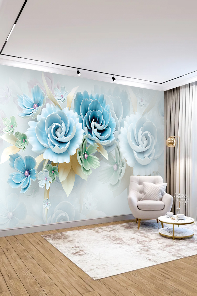 Blue Rose Çiçek Duvar Kağıdı – Zarif ve Modern Dekorasyon - Görsel 4