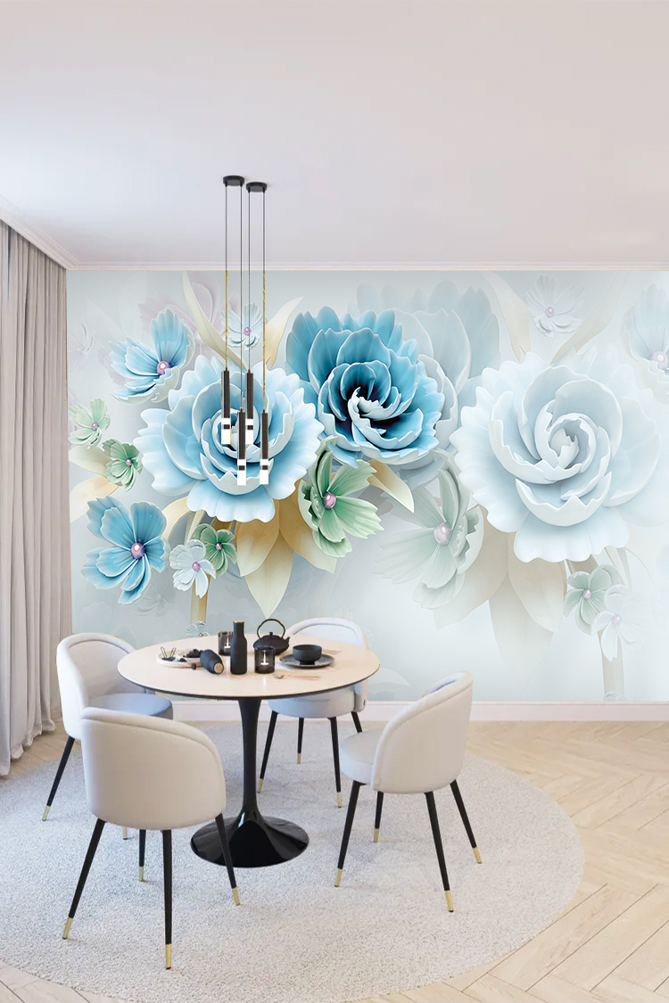 Blue Rose Çiçek Duvar Kağıdı – Zarif ve Modern Dekorasyon