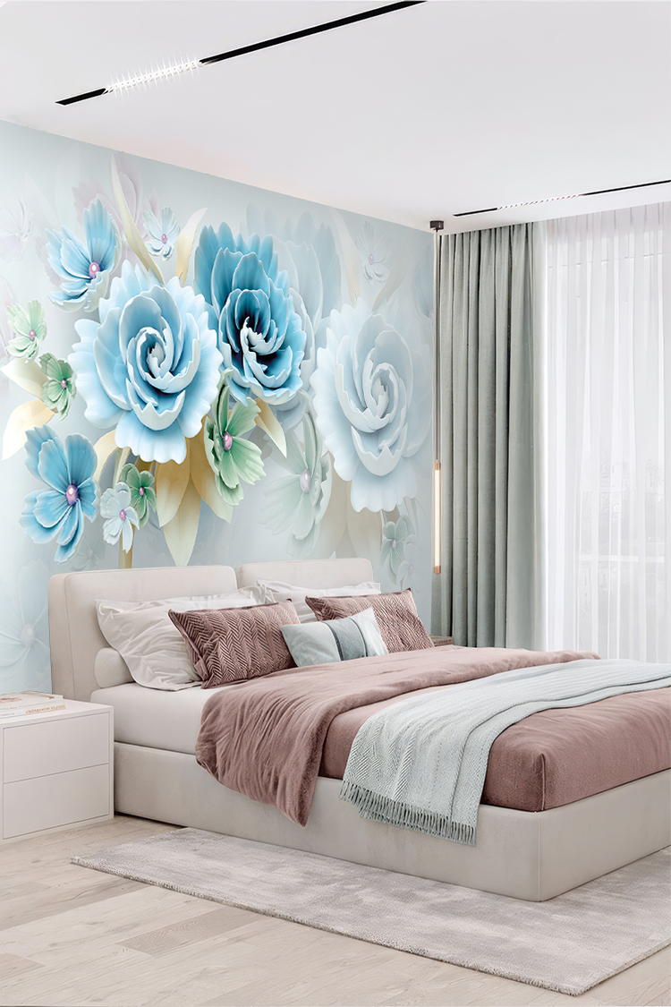 Blue Rose Çiçek Duvar Kağıdı – Zarif ve Modern Dekorasyon - Görsel 5