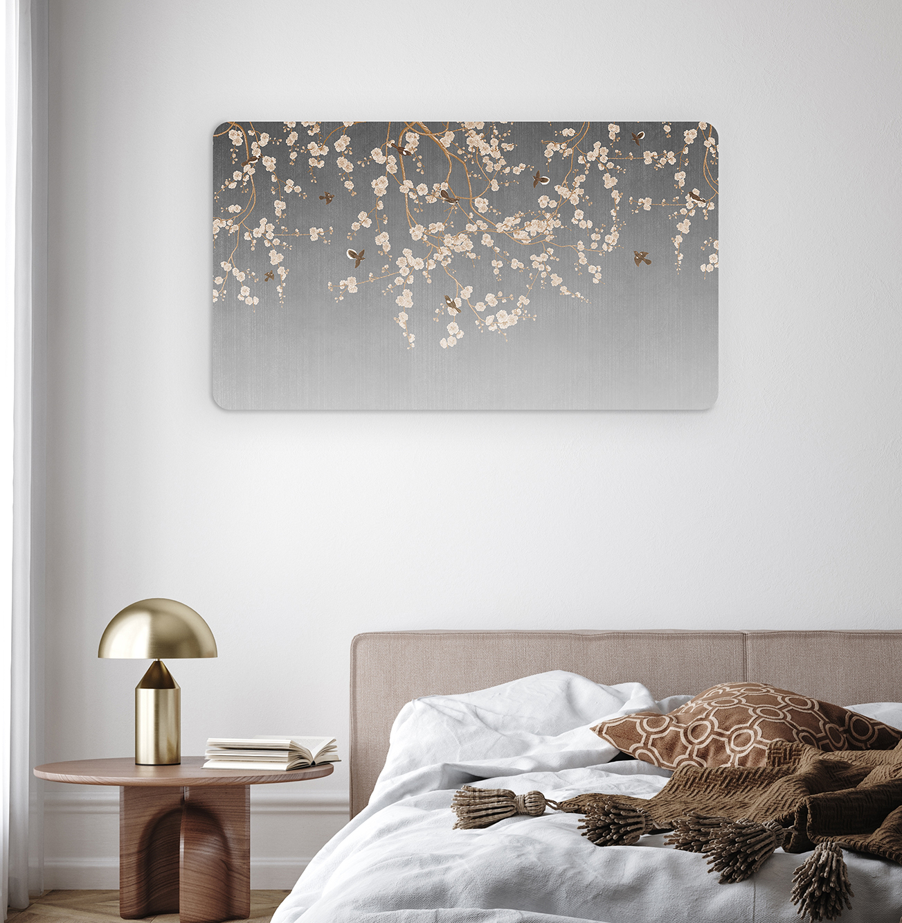 Beyaz Çiçek Desenli Gri Duvar Kağıdı - Zarif ve Sade Tasarım - Görsel 6