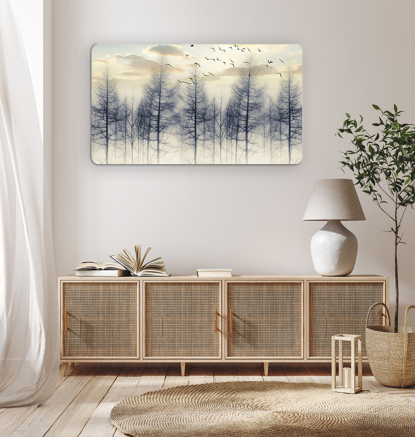 Kuşlar ve Ağaçlar Manzaralı Duvar Kağıdı - Doğa Temalı Soyut Tasarım - Görsel 8