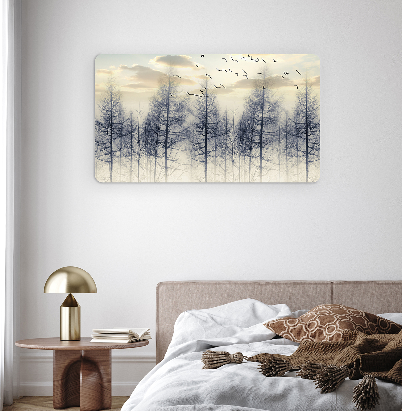 Kuşlar ve Ağaçlar Manzaralı Duvar Kağıdı - Doğa Temalı Soyut Tasarım - Görsel 6