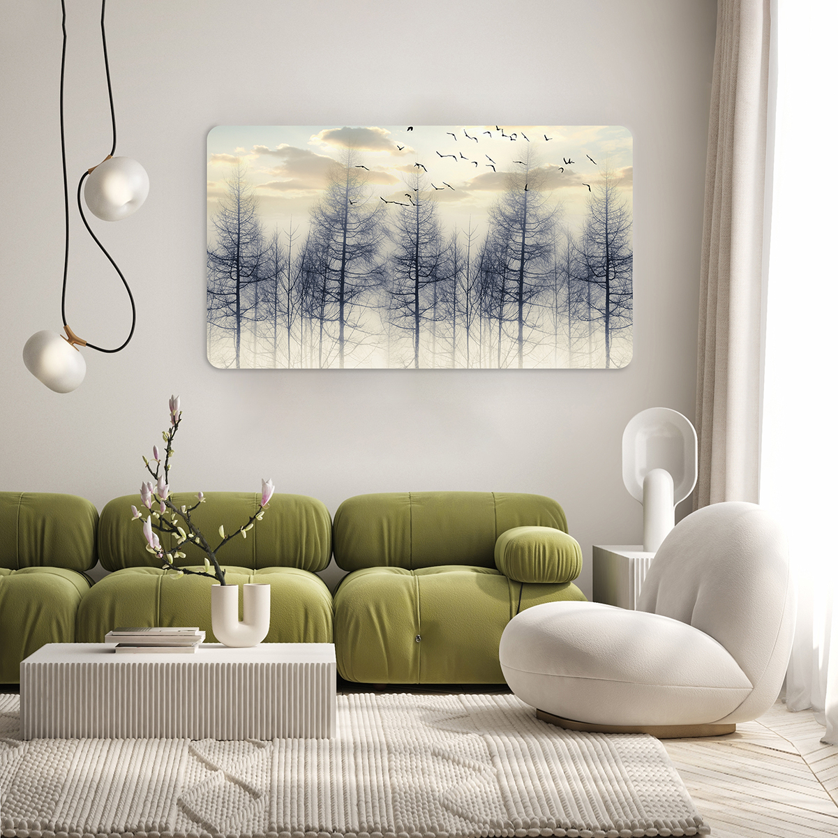 Kuşlar ve Ağaçlar Manzaralı Duvar Kağıdı - Doğa Temalı Soyut Tasarım - Görsel 7