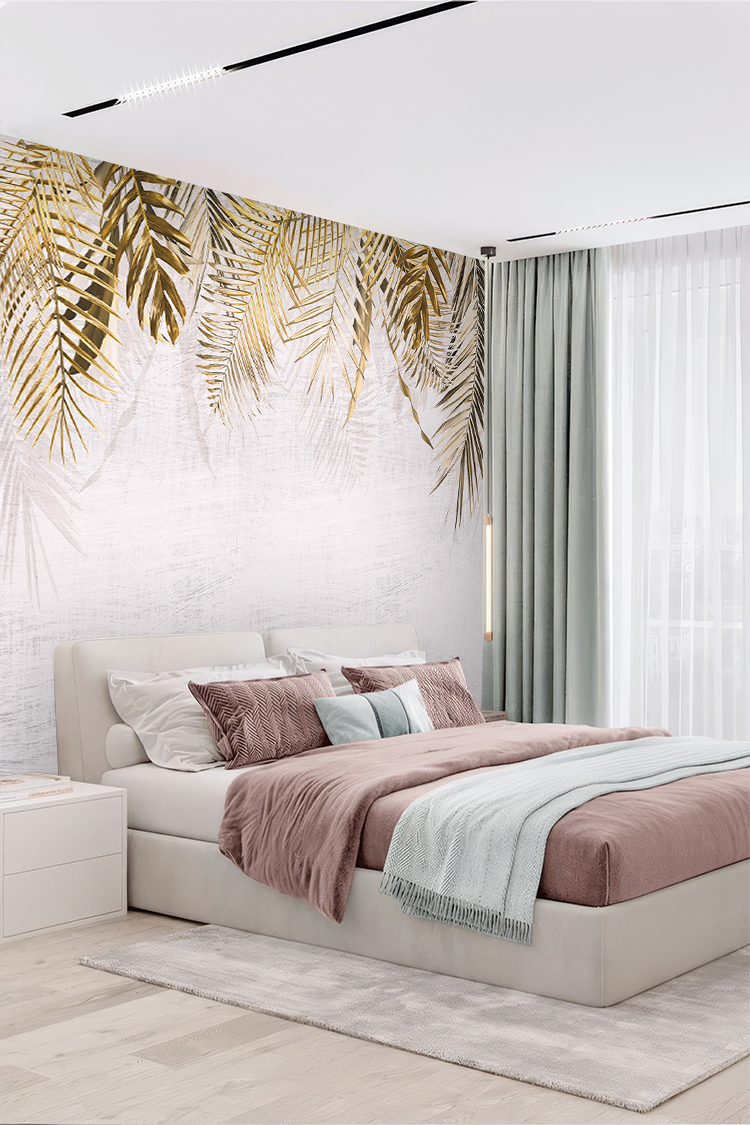 Altın Palmiyeler ile Zarif ve Minimal Duvar Kağıdı Tasarımı